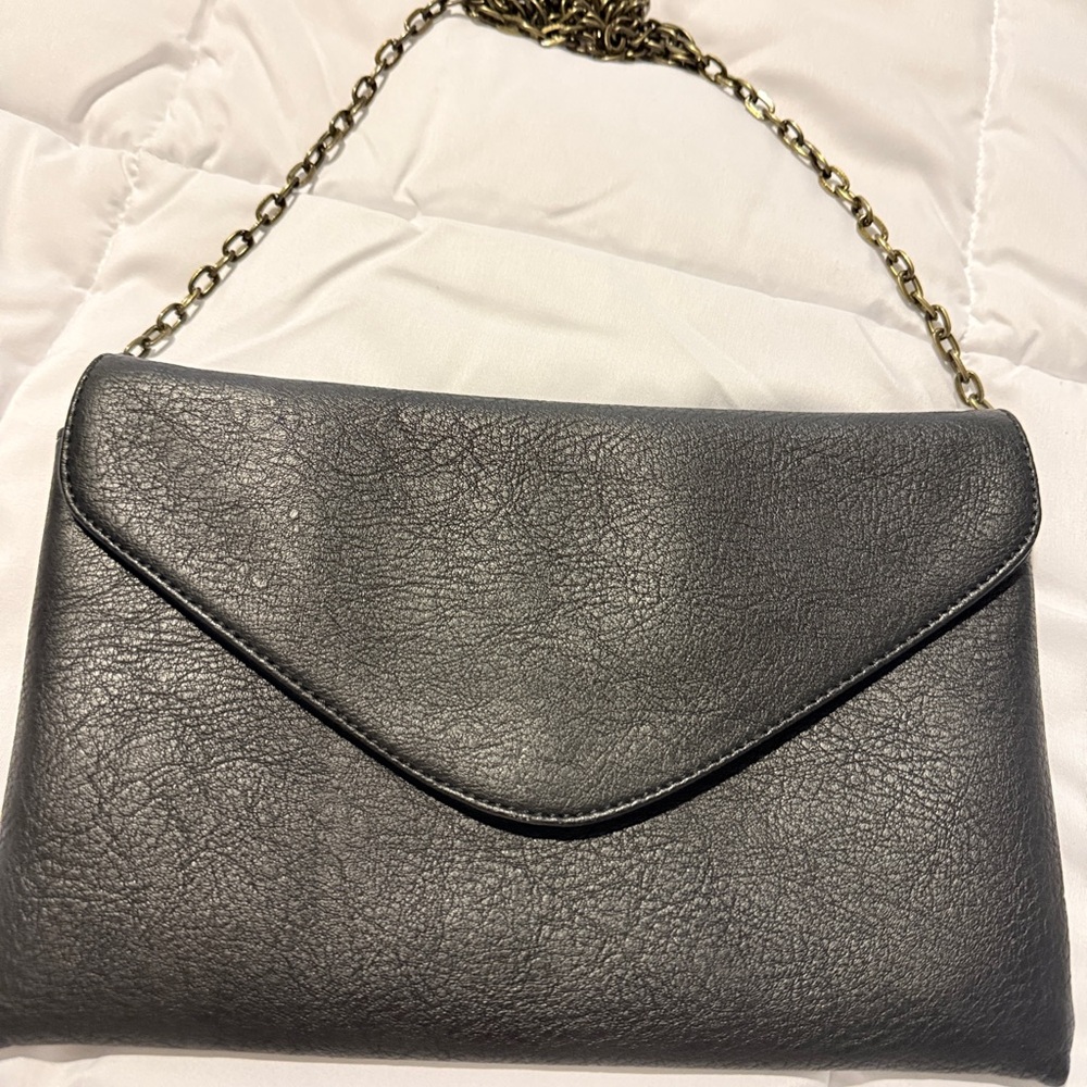 Old Navy Black Envelope Clutch with Gold Chain Strap
